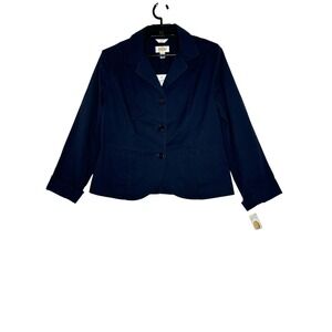 Talbots Womens Blazer Jacket 12 Navy Blue Stretch Classic Career Minimalist NEW